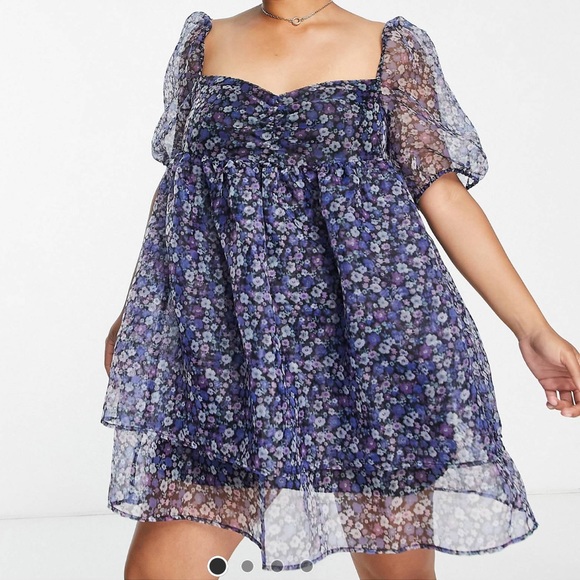 The Frolic Plus puff sleeve organza mini dress in bloom floral - Picture 9 of 14